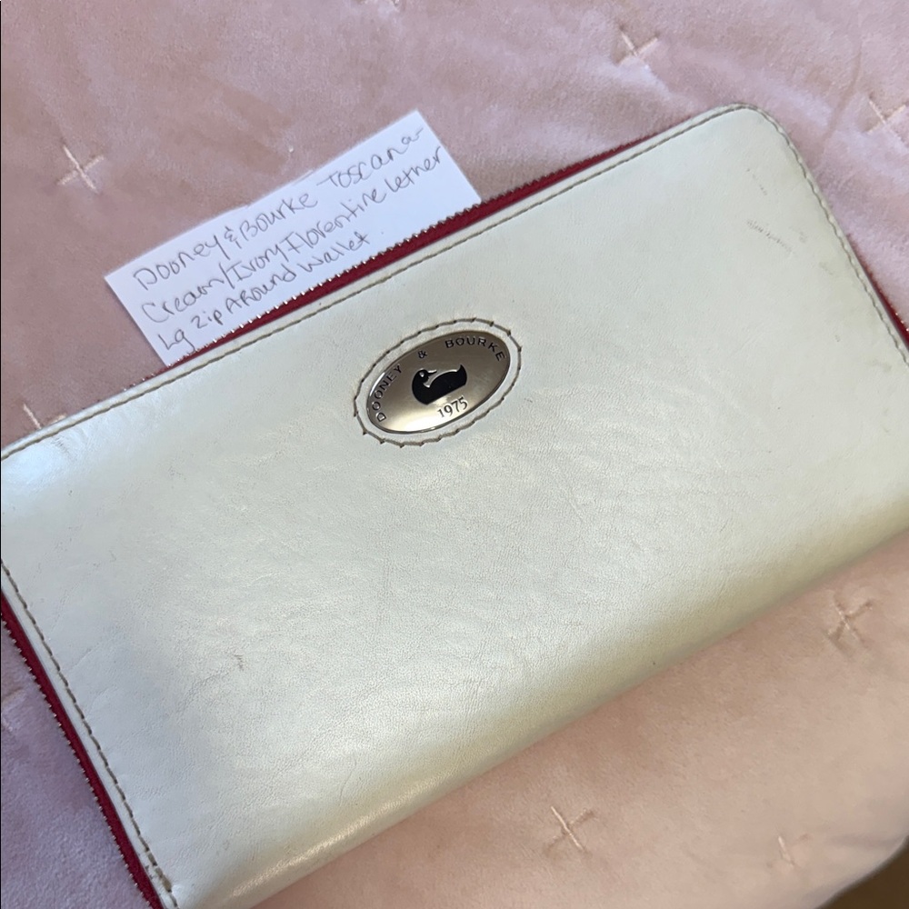 Dooney & Bourke LG Toscana Cream and Red Leather Wallet